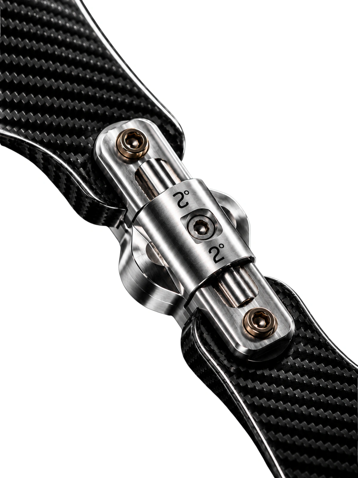 Macro of the SRG hub showing the machined degree scale for blade angle adjustment